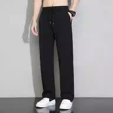 顶峰保罗 冰丝凉感透气宽松直筒长裤无性别主义潮牌薄款垂感阔腿速干运动百搭显瘦休闲裤 男女同款