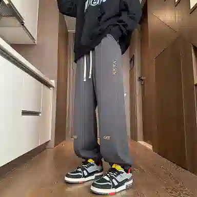 顶峰保罗 美式潮牌字母直筒阔腿高级设计感卫裤无性别主义潮流百搭宽松大码运动束脚休闲裤 男女同款