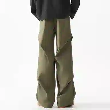 顶峰保罗 美式冰丝褶皱工装直筒无性别主义户外登山骑行运动健身阔腿伞兵解构设计长裤弹力抽绳显高百搭宽松大码高街潮牌休闲裤 男女同款