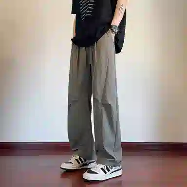 顶峰保罗 凉感冰丝薄款褶皱伞兵直筒长裤子美式薄款速干透气潮牌宽松百搭运动阔腿休闲裤 男女同款