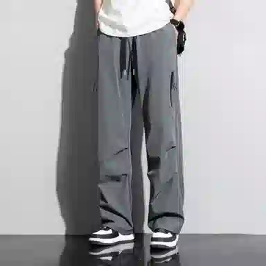 顶峰保罗 冰丝速干工装直筒长裤宽松运动小众百搭设计感潮牌薄款透气舒适阔腿休闲裤 男女同款