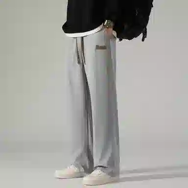 顶峰保罗 冰丝直筒阔腿无性别主义纯色基础款拖地运动卫裤弹力抽绳显高百搭宽松大码潮牌时尚高街垂感休闲裤 男女同款