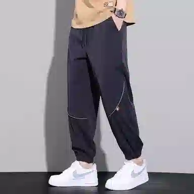 顶峰保罗 无性别主义冰丝裤子薄款亲肤透气凉感宽松束脚大码速干垂感运动时尚百搭潮流九分休闲裤 男女同款