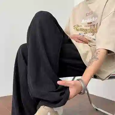 顶峰保罗 美式复古潮牌凉感舒适薄款直筒长裤竖条纹理感宽松小众百搭显瘦拖地阔腿休闲裤 男女同款