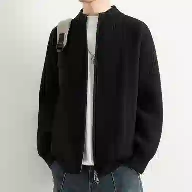 顶峰保罗 日系慵懒风潮牌立领双拉链开衫外套高街百搭无性别主义宽松大码休闲运动纯色上衣显高显瘦轻熟风毛衣 男女同款