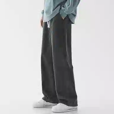 顶峰保罗 美式宽松百搭透气无性别主义弹力透气垂感休闲潮流阔腿拖地牛仔裤 男女同款