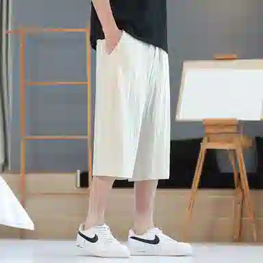 顶峰保罗 新中式莱赛尔潮流痞帅纯色无性别主义宽松大码百搭七分运动健身裤弹力抽绳显高薄款直筒休闲短裤 男女同款