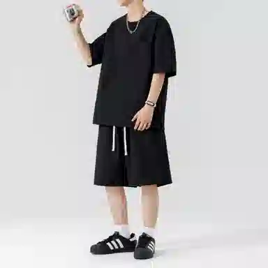 顶峰保罗 无性别主义纯色简约短袖体恤短裤帅气搭配亲肤舒适高级感宽松休闲运动套装 男女同款