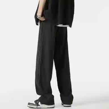 顶峰保罗 冰丝条纹直筒宽松阔腿垂感长裤无性别主义潮牌夏天薄款运动速干痞帅舒适百搭纯色休闲裤 男女同款