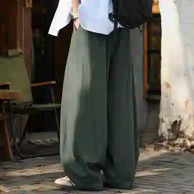 顶峰保罗 无性别主义日系弯刀薄款垂感阔腿长裤加肥加大码灯笼裤宽松直筒裤子亲肤透气时尚百搭休闲裤 男女同款