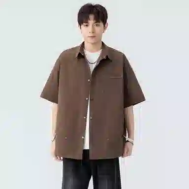 顶峰保罗 薄款翻领宽松休闲百搭通勤潮流简约短袖衬衫 男女同款