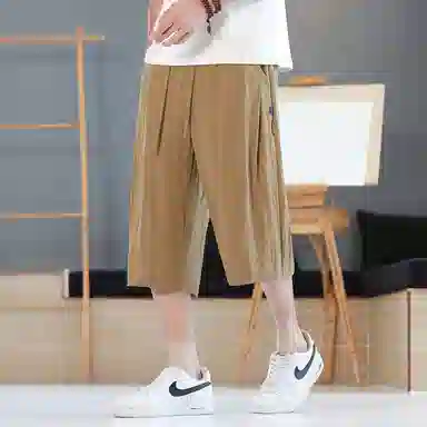 顶峰保罗 新中式莱赛尔潮流痞帅纯色无性别主义宽松大码百搭七分运动健身裤弹力抽绳显高薄款直筒休闲短裤 男女同款