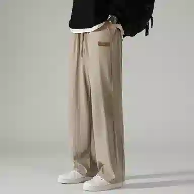 顶峰保罗 冰丝直筒阔腿无性别主义纯色基础款拖地运动卫裤弹力抽绳显高百搭宽松大码潮牌时尚高街垂感休闲裤 男女同款