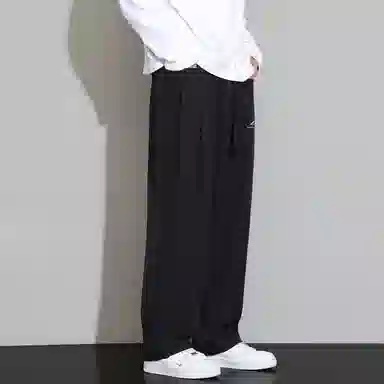 顶峰保罗 冰丝凉感速干宽松阔腿长裤无性别主义潮牌纯色大码薄款透气学生百搭运动直筒休闲裤 男女同款