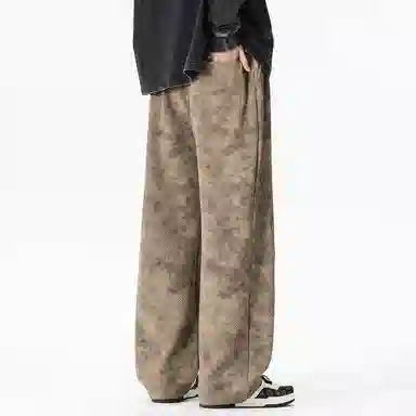 顶峰保罗 美式高街宽松大码长裤垂感复古做旧潮牌简约百搭显高显瘦痞帅直筒运动拖地休闲裤 男女同款