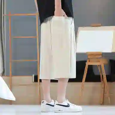 顶峰保罗 新中式莱赛尔潮流痞帅纯色无性别主义宽松大码百搭七分运动健身裤弹力抽绳显高薄款直筒休闲短裤 男女同款