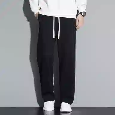 顶峰保罗 冰丝直筒阔腿无性别主义纯色基础款运动拖地卫裤弹力抽绳显高百搭宽松大码潮牌时尚垂感休闲裤 男女同款