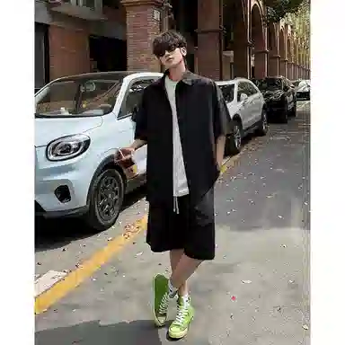 顶峰保罗 冰丝纯色简约凉感舒适短袖短裤搭配一套日系潮牌宽松小众百搭高级感休闲运动套装 男女同款