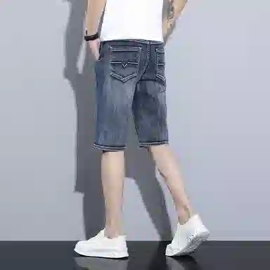 顶峰保罗 薄款透气复古水洗直筒五分裤美式高街潮牌宽松运动休闲百搭高级感阔腿牛仔短裤 男女同款