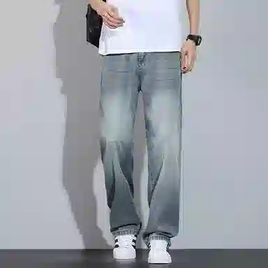 顶峰保罗 莱赛尔凉感透气水洗直筒长裤美式复古高街宽松小众百搭高级感薄款透气阔腿牛仔裤 男女同款