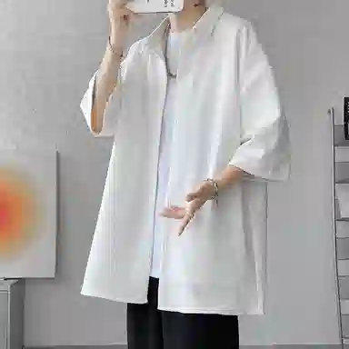 顶峰保罗 无性别主义痞帅潮牌薄款凉感亲肤透气宽松半袖休闲衬衣时尚百搭外套高级感短袖衬衫 男女同款