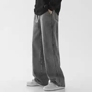 顶峰保罗 美式宽松百搭透气无性别主义弹力透气垂感休闲潮流阔腿拖地牛仔裤 男女同款