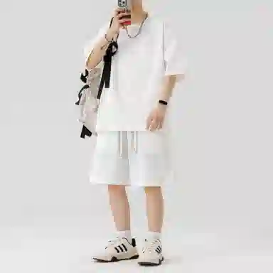 顶峰保罗 无性别主义纯色简约短袖体恤短裤帅气搭配亲肤舒适高级感宽松休闲运动套装 男女同款