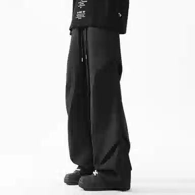 顶峰保罗 美式冰丝褶皱工装直筒无性别主义户外登山骑行运动健身阔腿伞兵解构设计长裤弹力抽绳显高百搭宽松大码高街潮牌休闲裤 男女同款