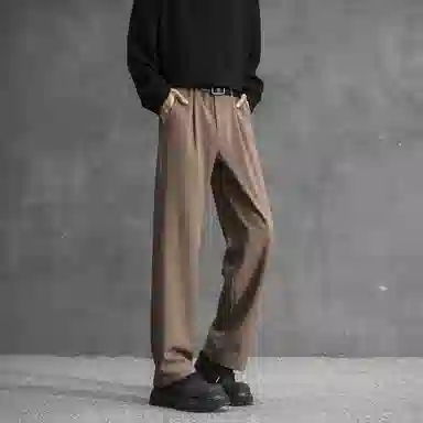 顶峰保罗 纯色垂感凉感宽松百搭直筒长裤薄款舒适小众简约高级感潮牌显瘦显高微喇休闲裤 男女同款