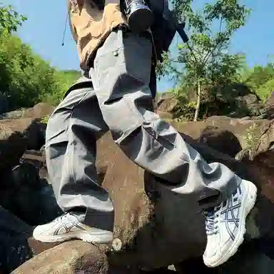 顶峰保罗 美式高街防风防水软壳机能风直筒裤无性别主义户外登山骑行山系伞兵工装褶皱运动阔腿长裤显高显瘦宽松百搭垂感休闲裤 男女同款