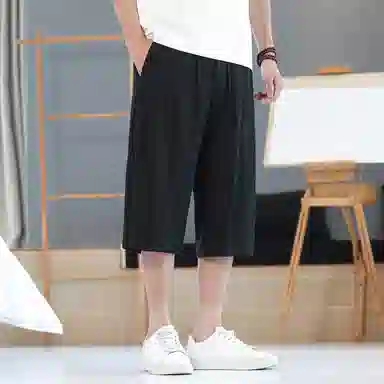 顶峰保罗 新中式莱赛尔潮流痞帅纯色无性别主义宽松大码百搭七分运动健身裤弹力抽绳显高薄款直筒休闲短裤 男女同款