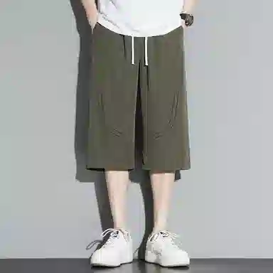 顶峰保罗 无性别主义纯色亲肤透气七分裤美式直筒凉感速干运动宽松时尚百搭抽绳休闲短裤 男女同款