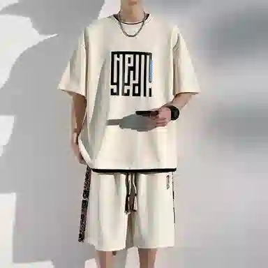 顶峰保罗 新中式国潮冰丝健身篮球圆领短袖短裤一整套无性别主义弹力松紧腰显高宽松加肥加大舒适百搭休闲运动套装 男女同款