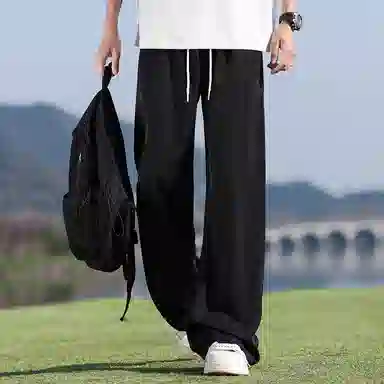 顶峰保罗 冰丝网眼透气纯色薄款无性别主义垂感阔腿长裤弹力户外健身运动百搭抽绳显高直筒宽松休闲裤 男女同款