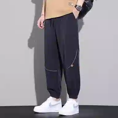 顶峰保罗 无性别主义冰丝裤子薄款亲肤透气凉感宽松束脚大码速干垂感运动时尚百搭潮流九分休闲裤 男女同款