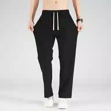 顶峰保罗 美式高街舒适纯色冰丝垂感宽松大码百搭潮牌直筒阔腿显高显瘦休闲裤 男女同款