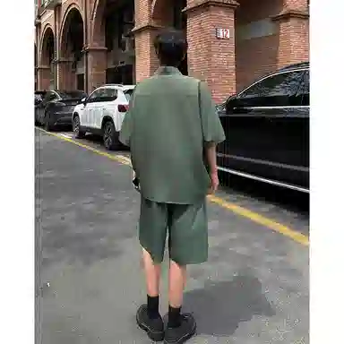 顶峰保罗 冰丝纯色简约凉感舒适短袖短裤搭配一套日系潮牌宽松小众百搭高级感休闲运动套装 男女同款