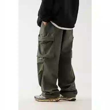 顶峰保罗 美式潮牌凉感舒适工装直筒长裤子薄款宽松小众百搭抽绳束脚设计感高街阔腿休闲裤 男女同款