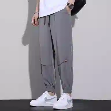 顶峰保罗 无性别主义冰丝裤子薄款亲肤透气凉感宽松束脚大码速干垂感运动时尚百搭潮流九分休闲裤 男女同款