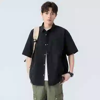 顶峰保罗 薄款翻领宽松休闲百搭通勤潮流简约短袖衬衫 男女同款