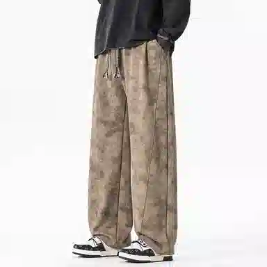 顶峰保罗 美式高街宽松大码长裤垂感复古做旧潮牌简约百搭显高显瘦痞帅直筒运动拖地休闲裤 男女同款