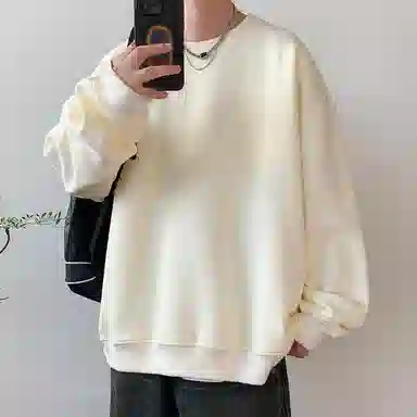 顶峰保罗  美式复古纯色高级设计感休闲大码运动上衣无性别主义直筒宽松百搭简约潮牌圆领卫衣 男女同款