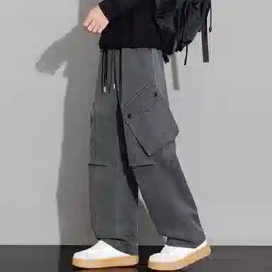 顶峰保罗 山系机能户外登山骑行攀岩褶皱工装伞兵裤无性别主义潮牌宽松直筒阔腿裤高街痞帅百搭弹力抽绳显高显瘦拖地垂感休闲裤 男女同款