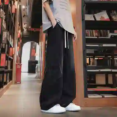顶峰保罗 美式复古水洗撞色高街直筒长裤凉感舒适宽松小众百搭休闲痞帅设计感阔腿牛仔裤 男女同款