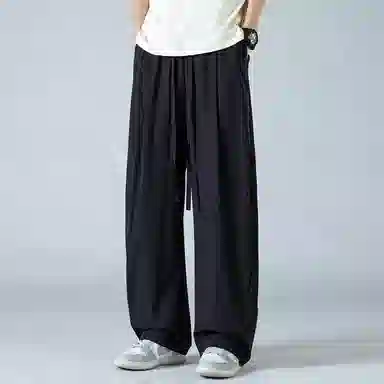 顶峰保罗 褶皱冰丝裤子百搭潮流薄款凉感亲肤透气时尚无性别主义潮牌阔腿裤垂坠感弯刀休闲裤 男女同款