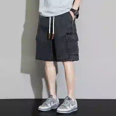 顶峰保罗 无性别主义宽松潮牌百搭直筒工装薄款五分牛仔短裤 男女同款
