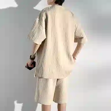 顶峰保罗 简约小众设计感冰丝薄款舒适无性别主义圆领短袖上衣美式潮牌宽松短裤休闲运动套装 男女同款