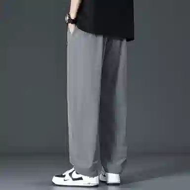 顶峰保罗 直筒裤子薄款潮牌痞帅宽松阔腿冰丝潮流运动抽绳无性别主义长裤时尚百搭垂感大码休闲裤 男女同款