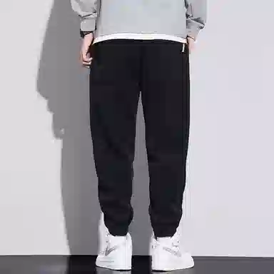 顶峰保罗 美式重磅加绒加厚潮牌弹力抽绳显高显瘦束脚哈伦卫裤无性别主义宽松大码运动长裤简约百搭高街休闲裤 男女同款