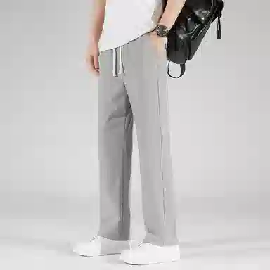 顶峰保罗 美式高街舒适纯色冰丝垂感宽松大码百搭潮牌直筒阔腿显高显瘦休闲裤 男女同款